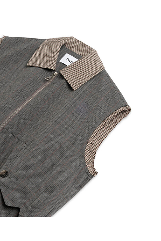 ELASTİK BEL EKOSE DESEN YELEK - 2