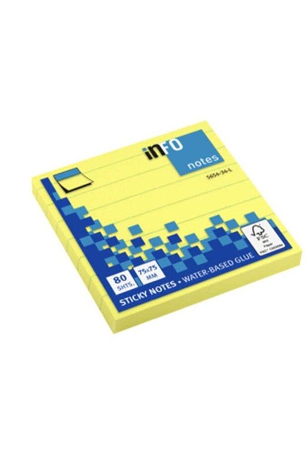 ملاحظات لاصقة من إنفو نوتس، مسطرة، 75 × 75 مم، 80 ورقة - أصفر - 1