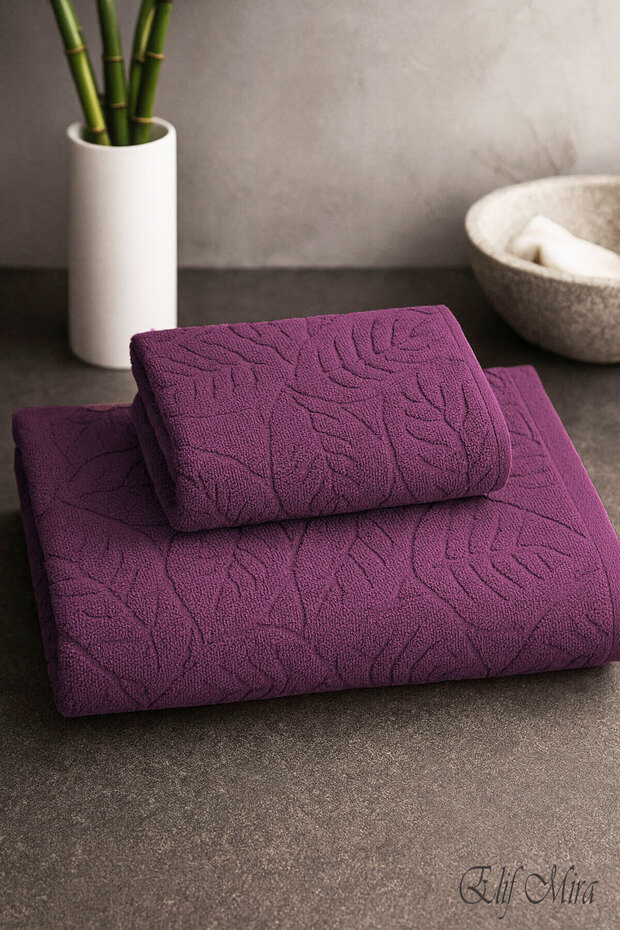 Bath & Face Towel Set Textured 100% Cotton 90X150 + 50X90 cm – Foliva