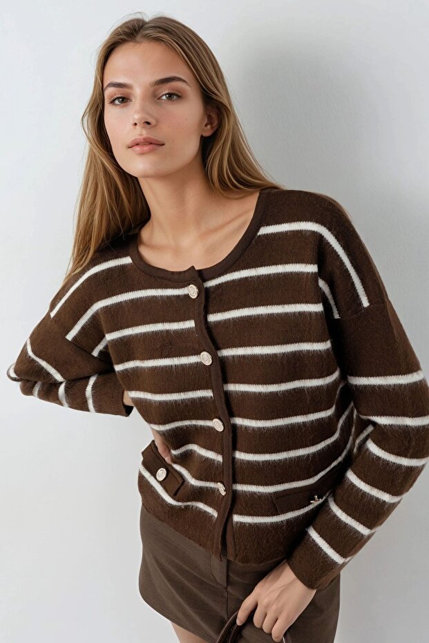 My Fashion Buttoned Striped Knitwear Cardigan