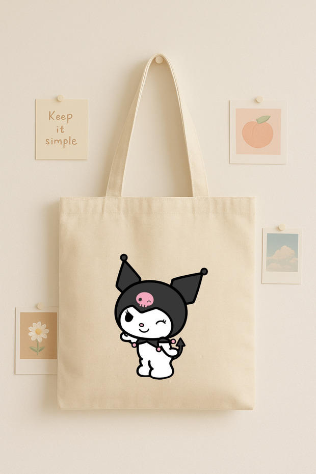 Kawaii Style Cute Black Eared Character Printed Tote Bag