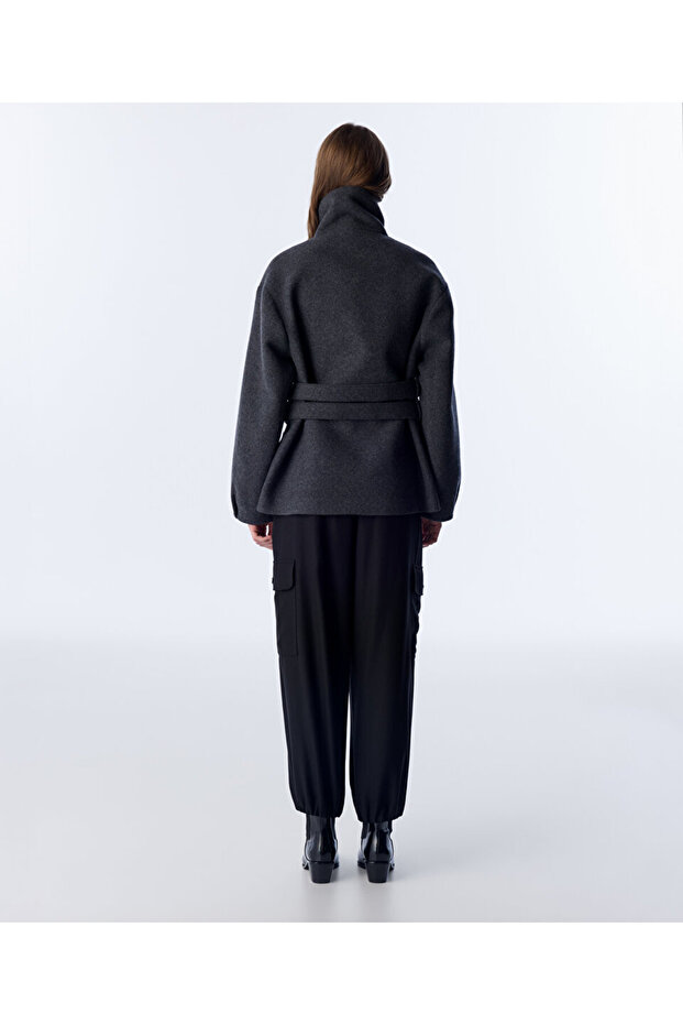 معطف صوف بحزام مزدوج - 8