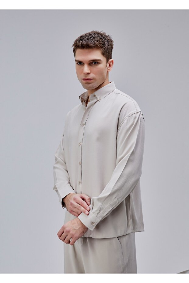 Bej Renk Oversize Gömlek - 2