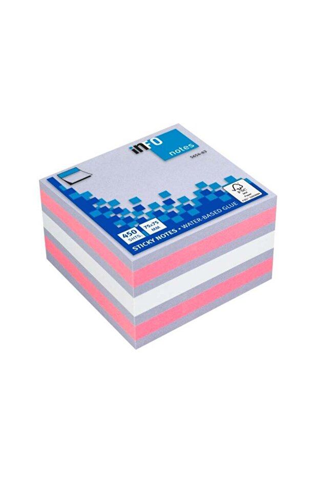 مجموعة أوراق لاصقة ملونة مكعبة من إنفو نوت، 75 × 75 مم - 450 ورقة - 1
