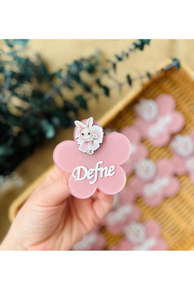 Flower Model Rabbit Figured Plexiglass Magnet - Set of 10 | 7 cm | Newborn & Birthday