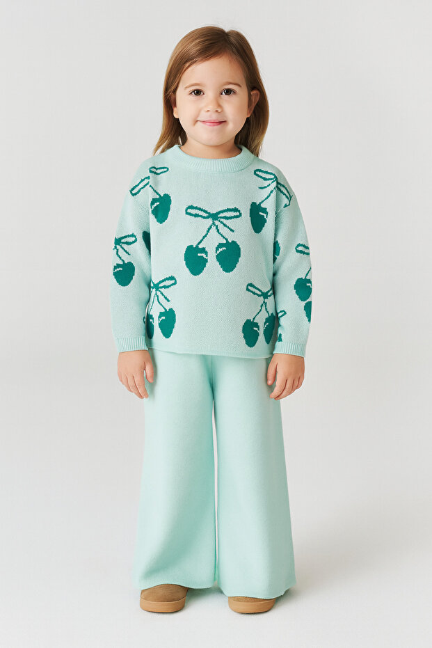 Girl's Knitwear Set, Bottom, Top with Cherry Detail, 3-7 Years