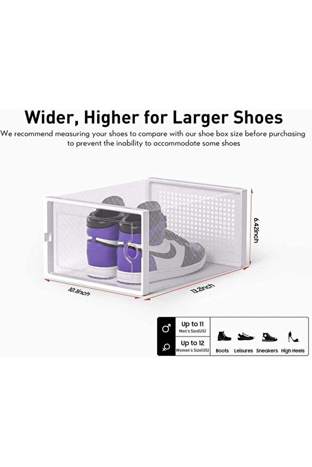 عبوة من 12 صندوق تخزين أحذية شفاف قابل للطي والتكديس (أبيض) - 3