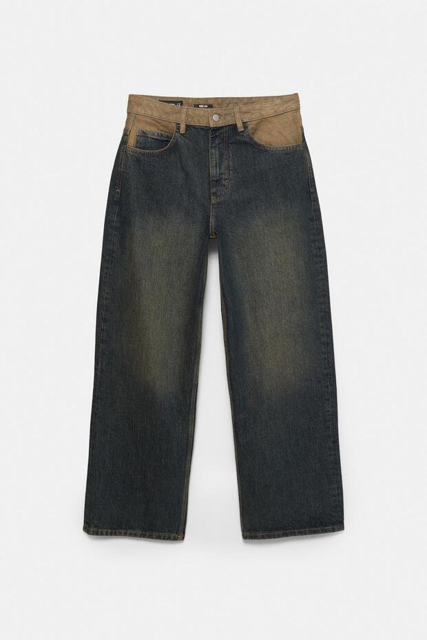 Kontrast bel detaylı geniş paça jean - 8