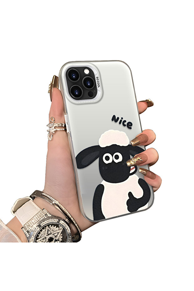 حافظة لهاتف iPhone 16 Pro Max مصنوعة من السيليكون الصلب ومضادة للسقوط بنمط الخروف - 3