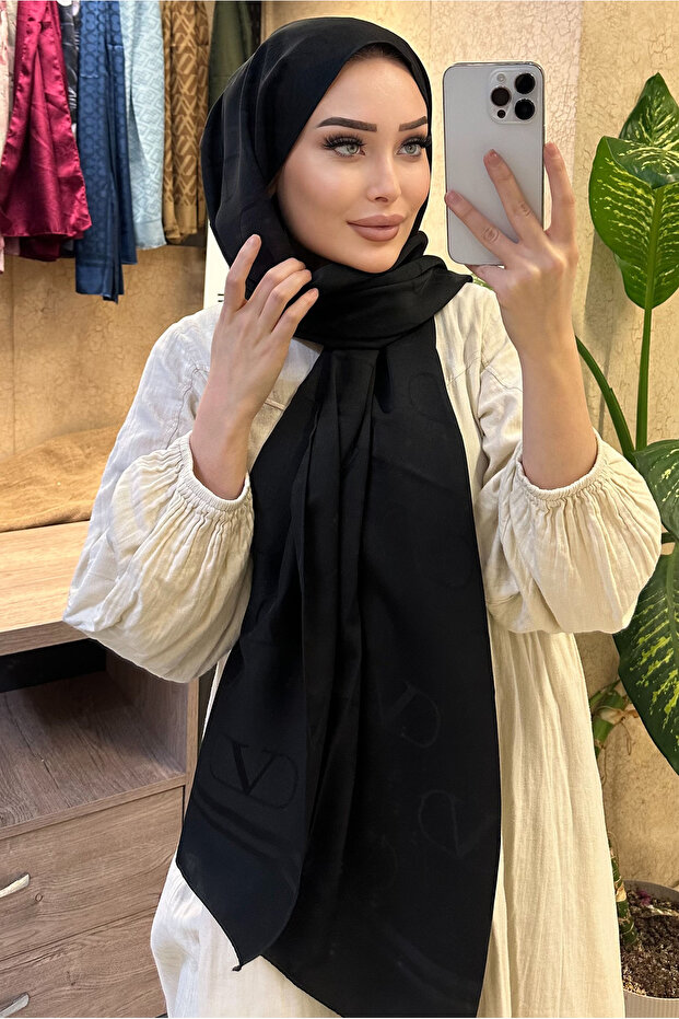 V Desenli Çift Taraflı Kaşmir İpek Şal - 3