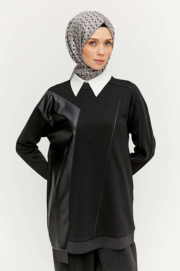 Suni Derili Asimetrik Örme Tunik - 3