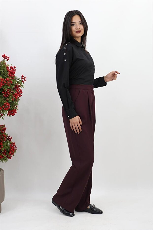 Pleated Palazzo Trousers - 3