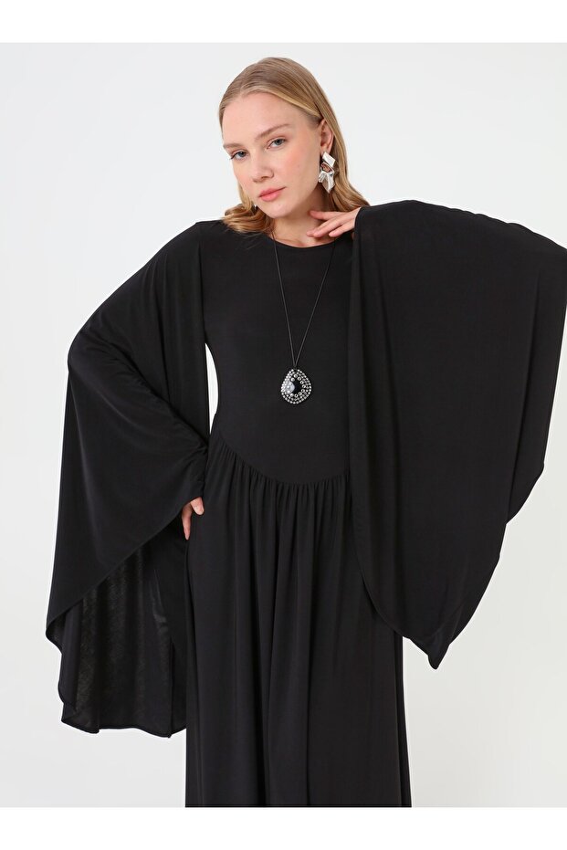 Sleeve Detailed Hijab Dress - Black -
