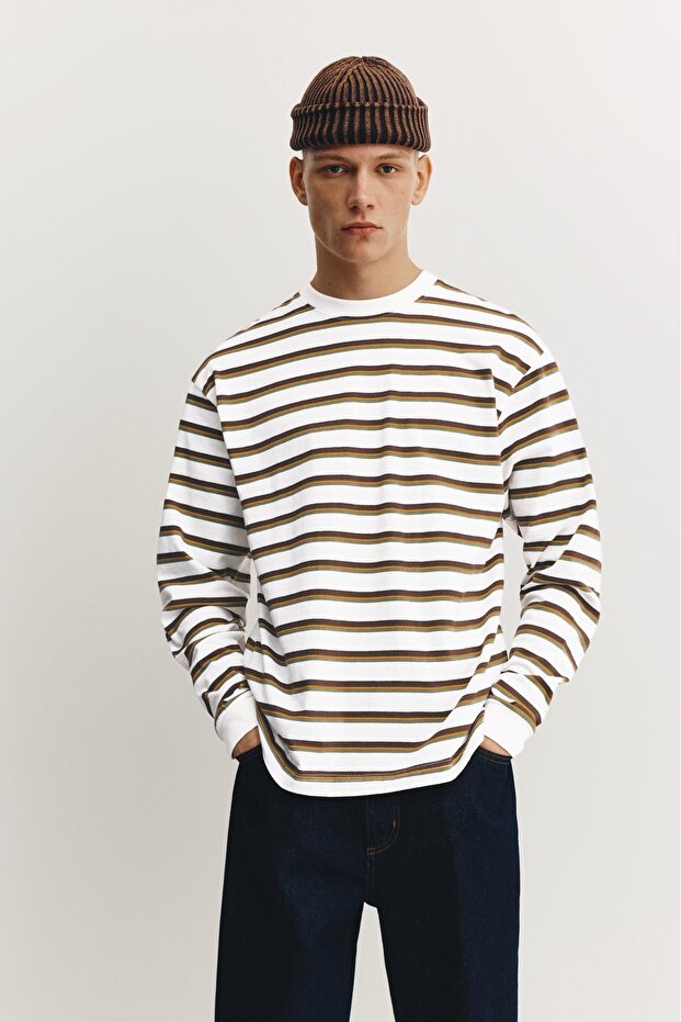 Çizgili uzun kollu t-shirt - 1