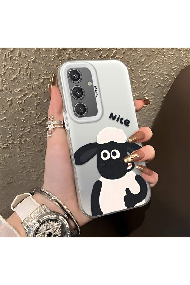Samsung Galaxy S24 Compatible Silicone Edge Hard Back Anti-Fall Lamb Pattern Case