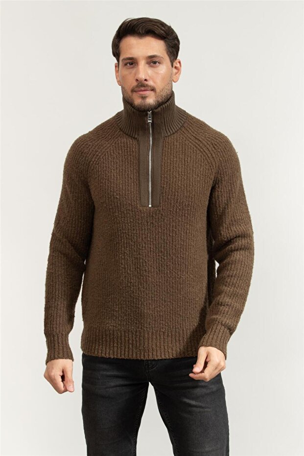 Erkek Fermuarlı Sweatshirt - 1