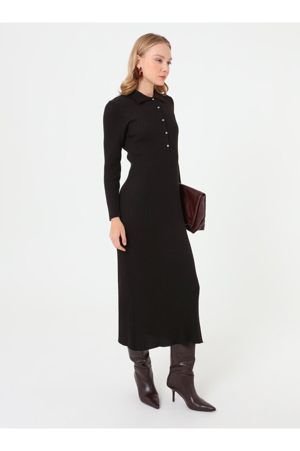 Basic Triko Tesettür Elbise - Siyah - - 3