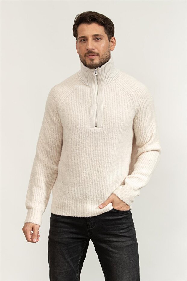 Erkek Fermuarlı Sweatshirt - 1