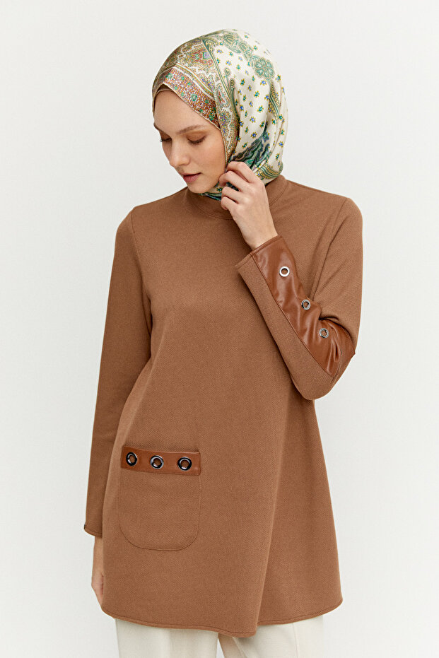 Hakim Yaka Kuşgözlü Örme Tunik - 3