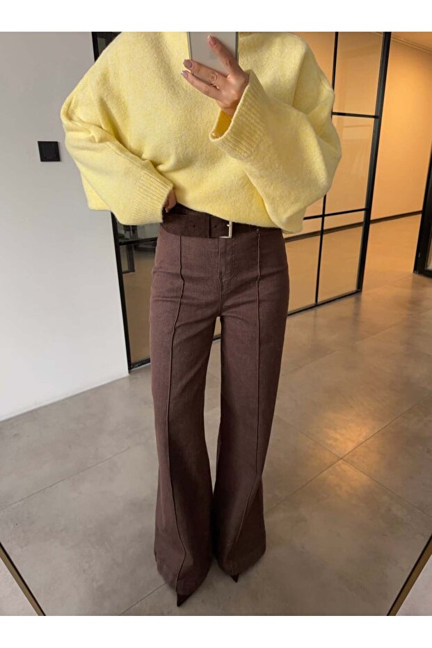 High Waist Denim Pants with Stitching Details
