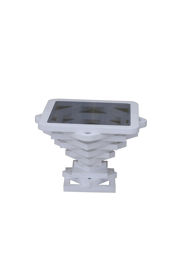 طاولة خدمة بسطح زجاجي مربع - 1