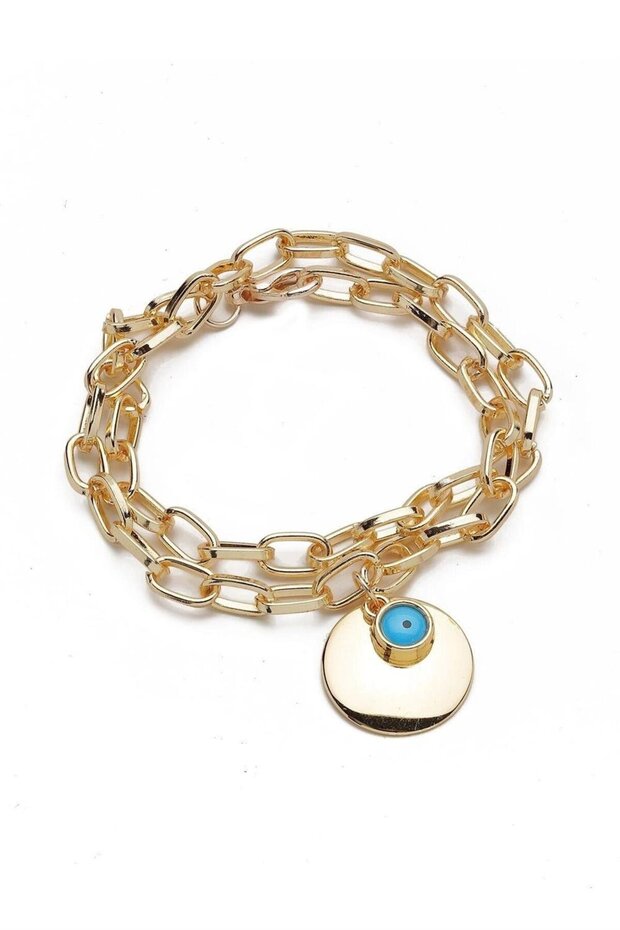 Gold Yellow Double Wrapped Evil Eye Beaded Bracelet