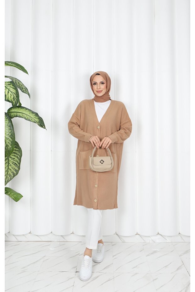 Corded Fabric Knitwear Pocket Cardigan