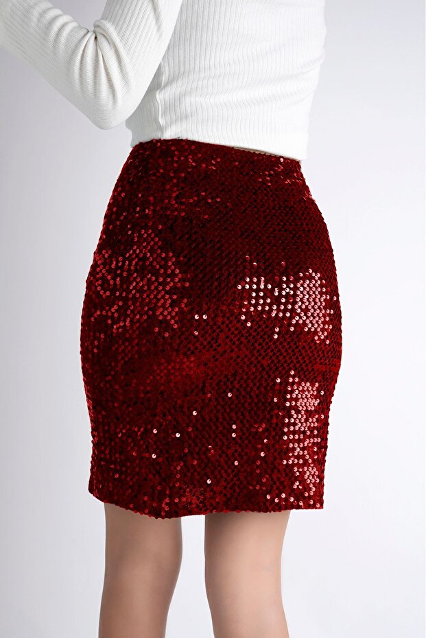 Sermoda 47 cm 170 Pullu Mini Etek Kırmızı - 5