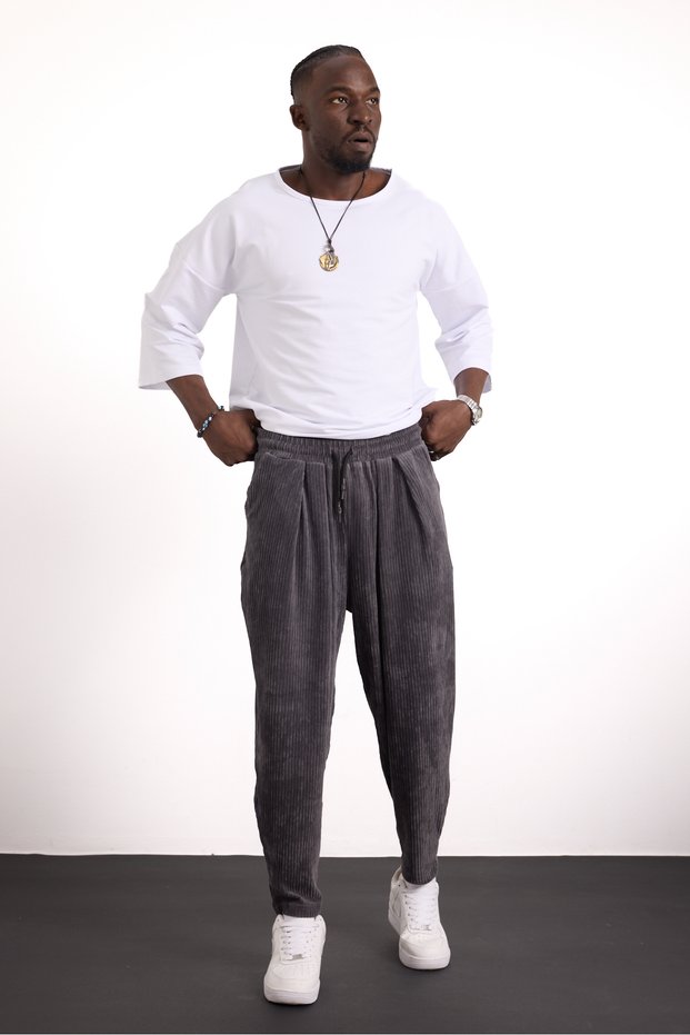 Unisex Relaxed Fit Original Design Pleated Velvet Trousers