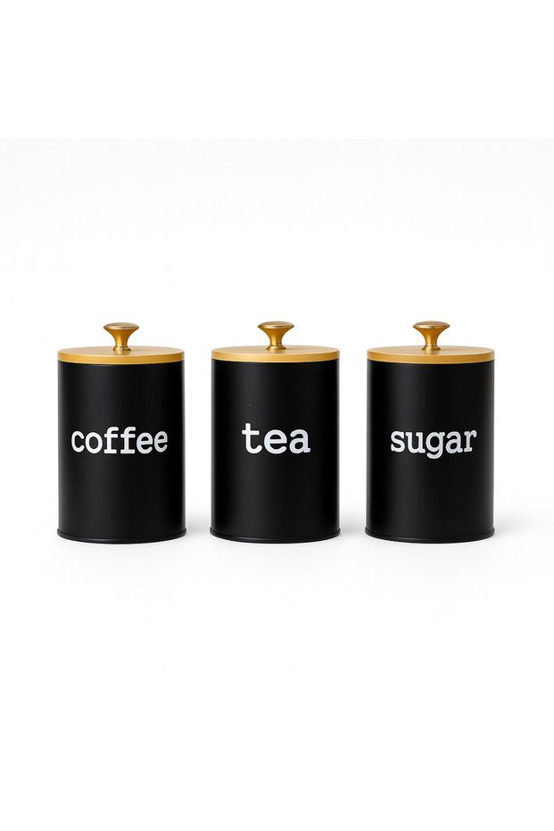 Metal Coffee Tea Sugar Canister Set โ Metal Body with Wooden Lid & Metal Handle
