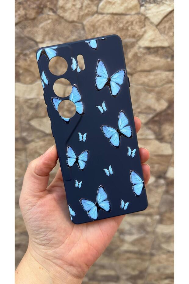Tecno Camon 40 Compatible Blue Butterfly Patterned Silicone Shock-Absorbing Classic Protective Rubber Case 277