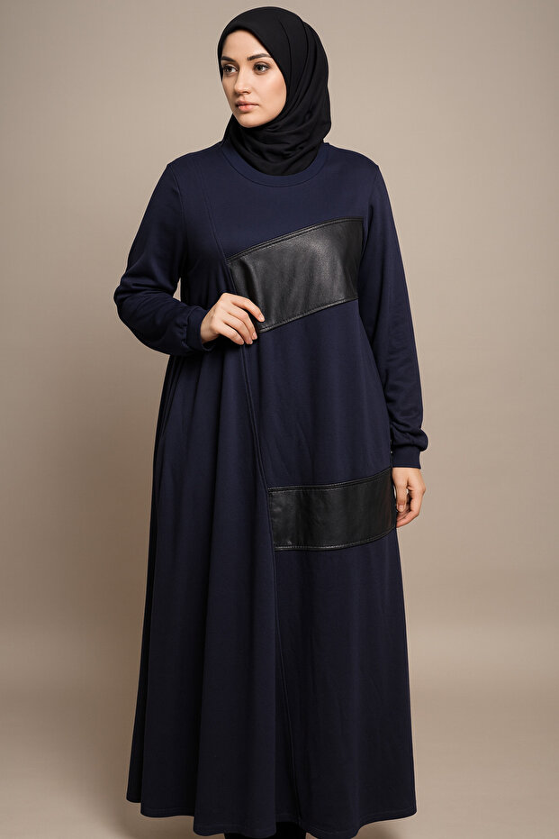 Deri Detaylı Elbise - 1