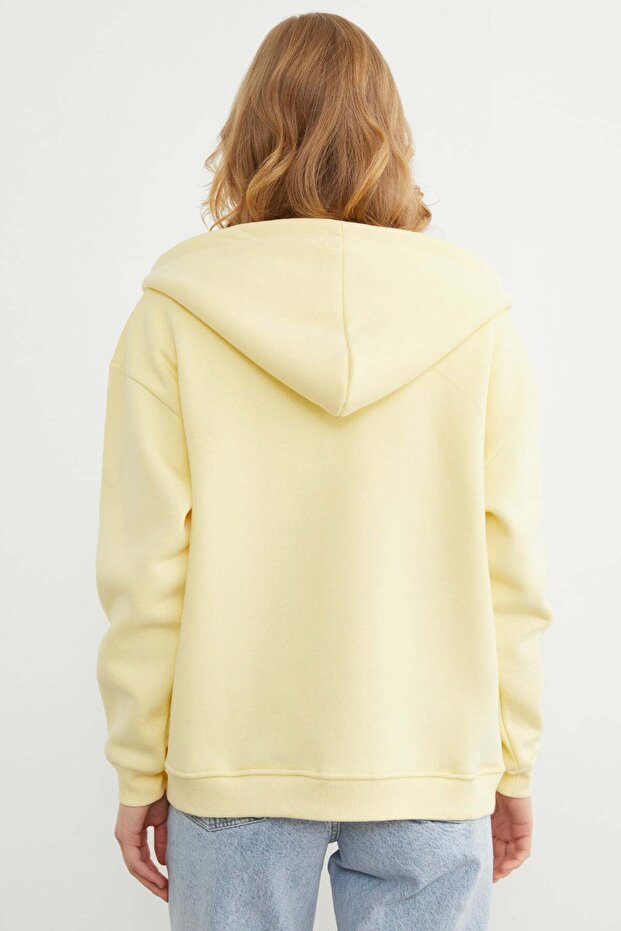 Basic Fermuarlı Kapüşonlu Oversize Sweatshirt - 8
