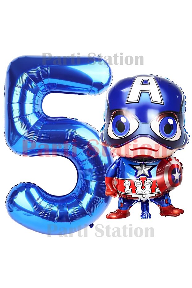 Captain America 5 Years Old Navy Blue Foil Number Balloon Set