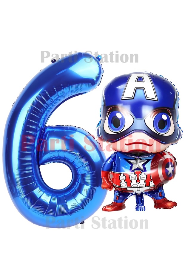 Captain America 6 Years Old Navy Blue Foil Number Balloon Set