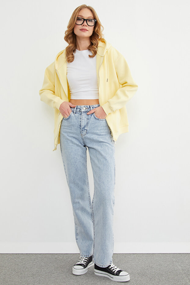 Basic Fermuarlı Kapüşonlu Oversize Sweatshirt - 4