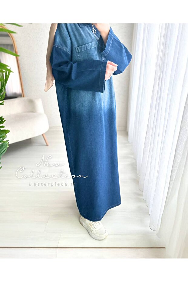 FERMUARLI DENİM ELBİSE - 2
