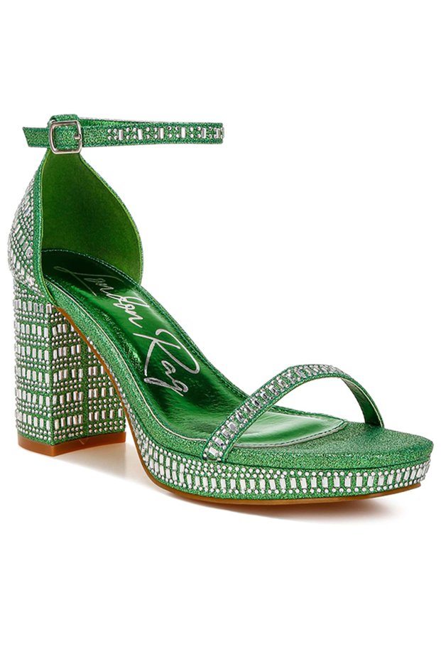 Women Rhinestones Embellished Block Sandals in Green