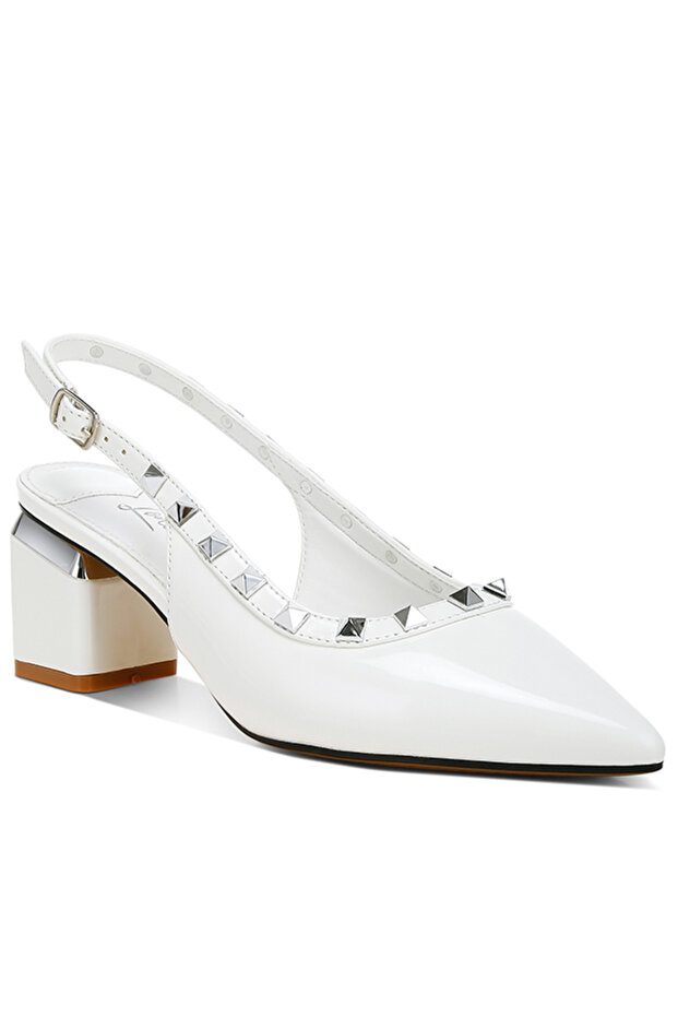Women Stud Embellished Slingback Sandals in White