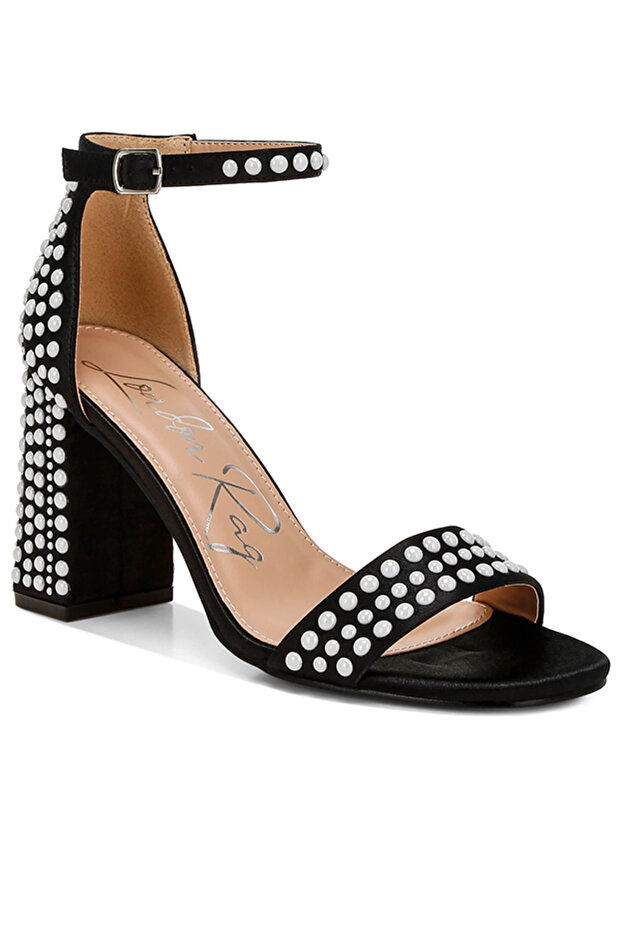 Women Embellished Satin Sandals in Black