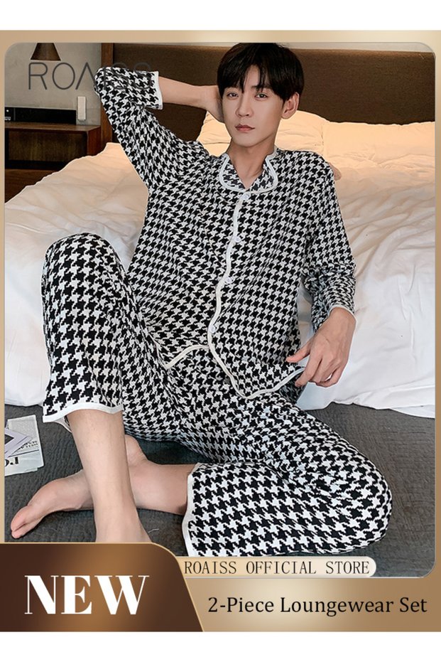 Pajamas Sets for Men Woman Luxury Long-Sleeved Spring and Autumn Plus Size Sleepwear Thin Section Bl