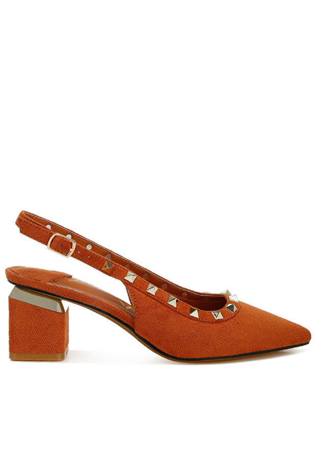Women Stud Emebllished Microfiber Sandals in Tan