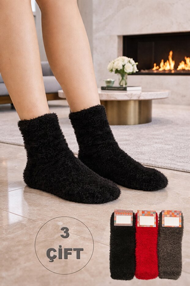 3 Pairs of Women's Plush Home Socks – Non-Slip Sole, Soft & Warm Winter Socks