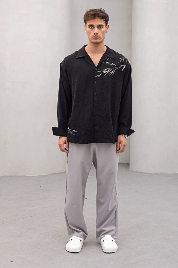 Oversize Gömlek Freedom Çiçek Siyah - 3