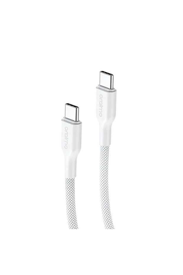 كابل شحن متين للغاية مجدول USB-C إلى USB-C 1 متر 60 واط - أبيض