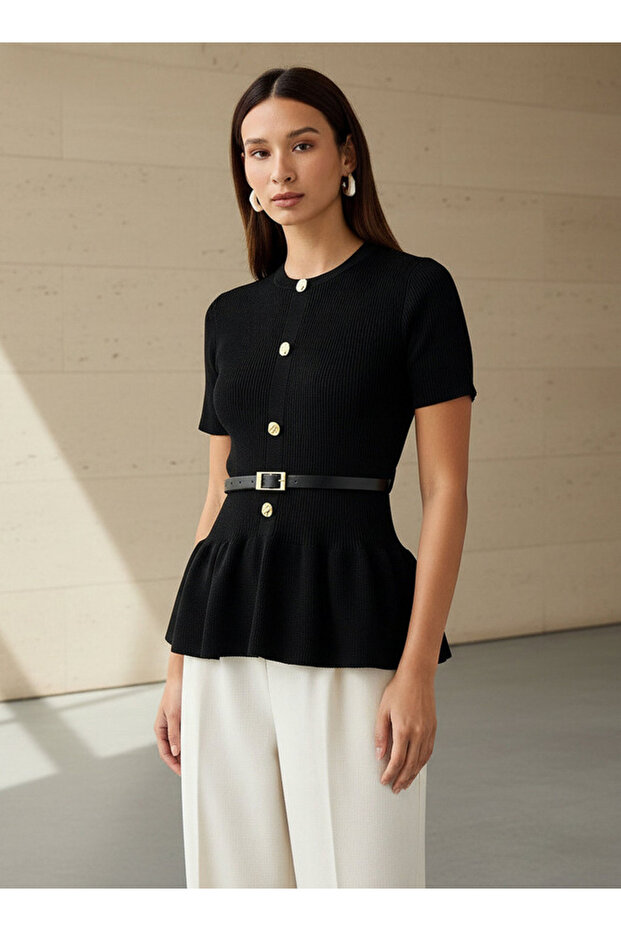 Crew Neck Peplum Top