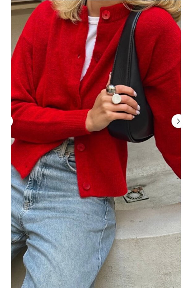 Kadın Basic Düğmeli Triko Hırka - 3