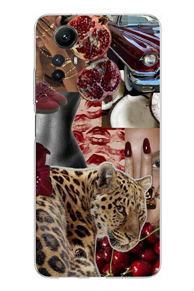 حافظة سيليكون متوافقة مع هاتف Redmi Note 12S باللون الأحمر الفهد مطبوع - 1