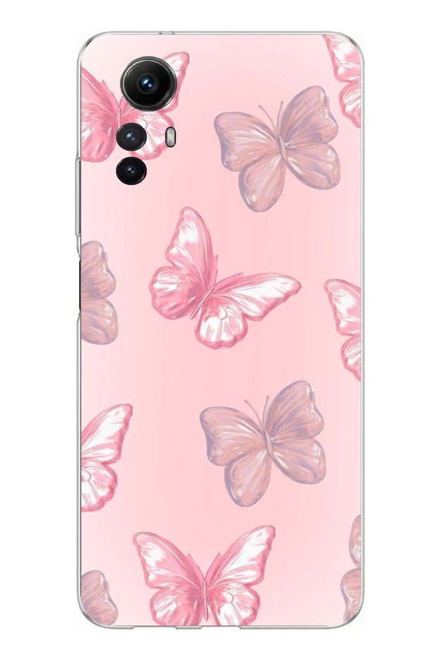 Redmi Note 12S Compatible Pink Butterflies Printed Silicone Case