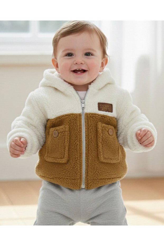 Baby Boy Winter Welsoft Hooded Cardigan, 6-9-12-18 Months Plush Baby Jacket, Baby Coat
